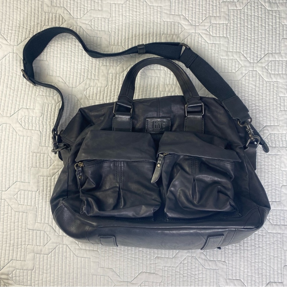 Frye Black Canvas And Leather Crossbody Travel Overnight Scout Bag